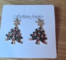New Fashion Jewelry Dangle Christmas Tree 1 1/4 Stud Earrings Holiday Sparkle