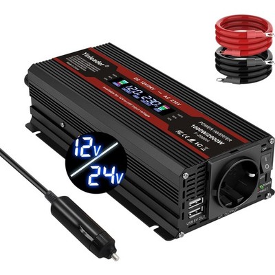 Wechselrichter 2000W 12V/24V auf 230V USB Zigarettenanzünder Camping