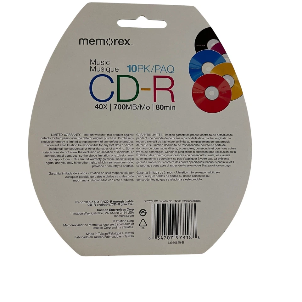 Vintage Memorex Music CD-R Recordable Media Music 40X 700MB/Mo 80 Mins 10 Pack - Image 2 of 2