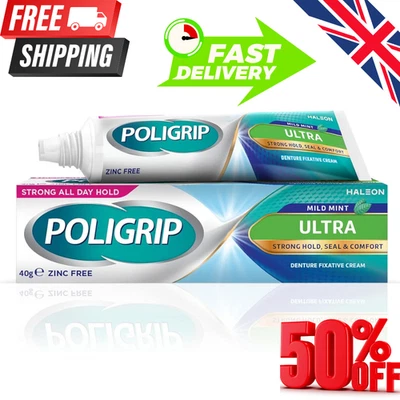 Poligrip Denture Adhesive Cream False Teeth and Partials Fixative Ultra 40 g UK
