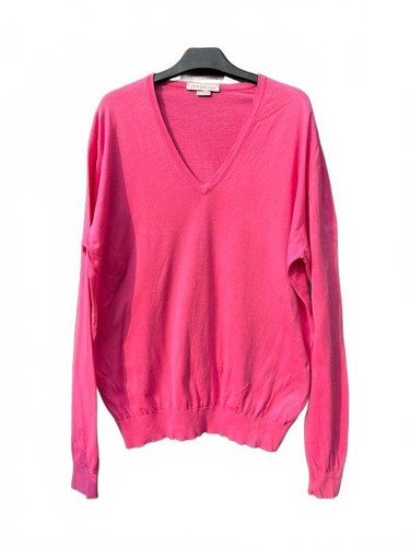 John Smedley, Vintage John Smedley Sea Island Cotton V Neck Jumper Pink Made in England UK