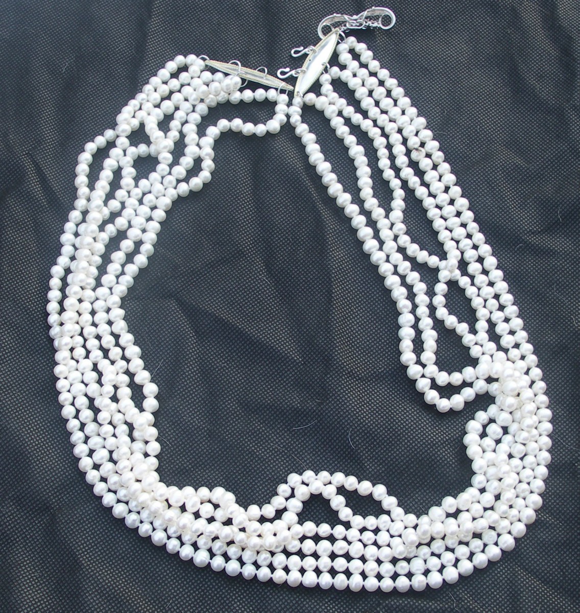 Collar de perlas cultivadas genuinas blancas de 6 hebras 9 mm  personalizado, cinturón S-M 30-32 pulgadas, image size:1136x1200