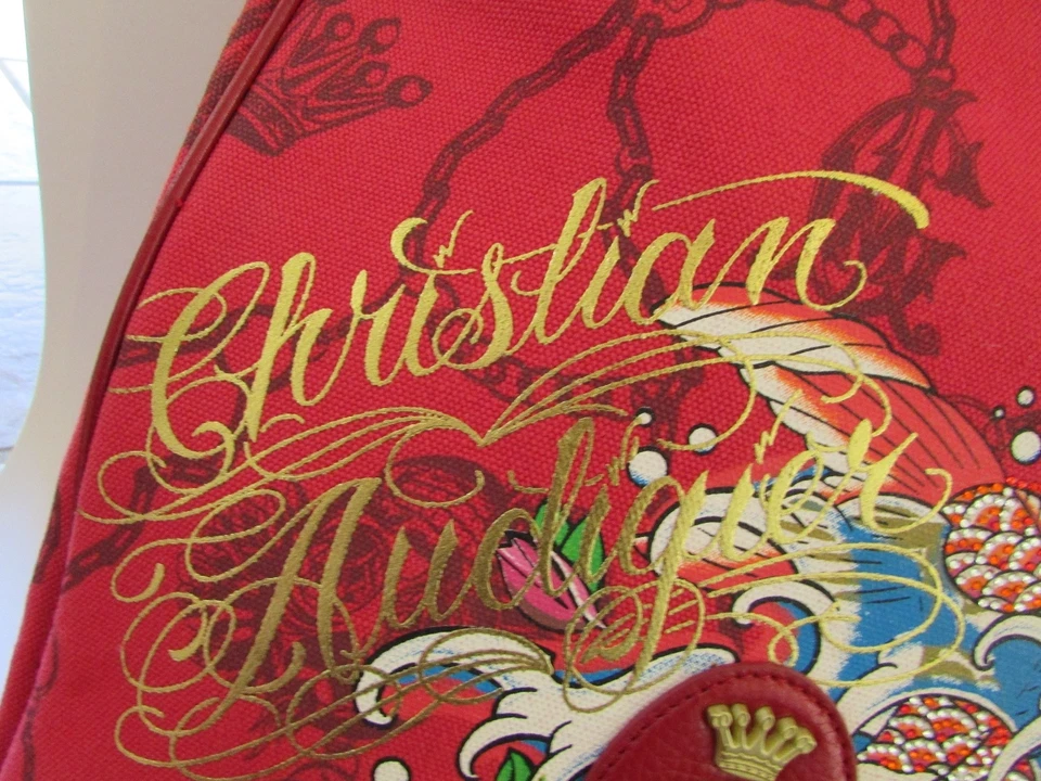 Raro Bolso de Mano Christian Audigier Los Angeles Rojo Grande "Koi Fish" Nuevo sin Etiquetas Foto 3 de 4