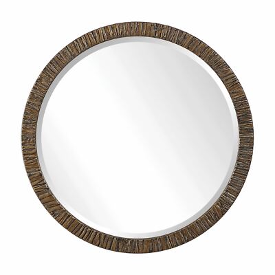 UTTERMOST 9459 WAYDE METALLIC GOLD LEAF WOOD TREE BARK 30'' ROUND WALL MIRROR