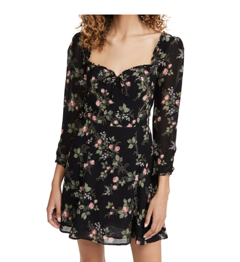 Reformation Remi Ruffled Floral-print Crepe Mini Dress size US 8 Aust 12 black