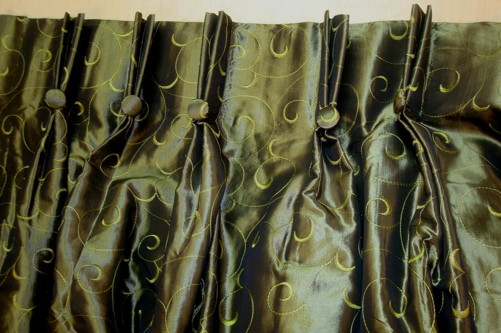 One Pr 2 pc Faux Silk Embroidered Pinch Pleat Window Panels Drapes 54" x 84" lg