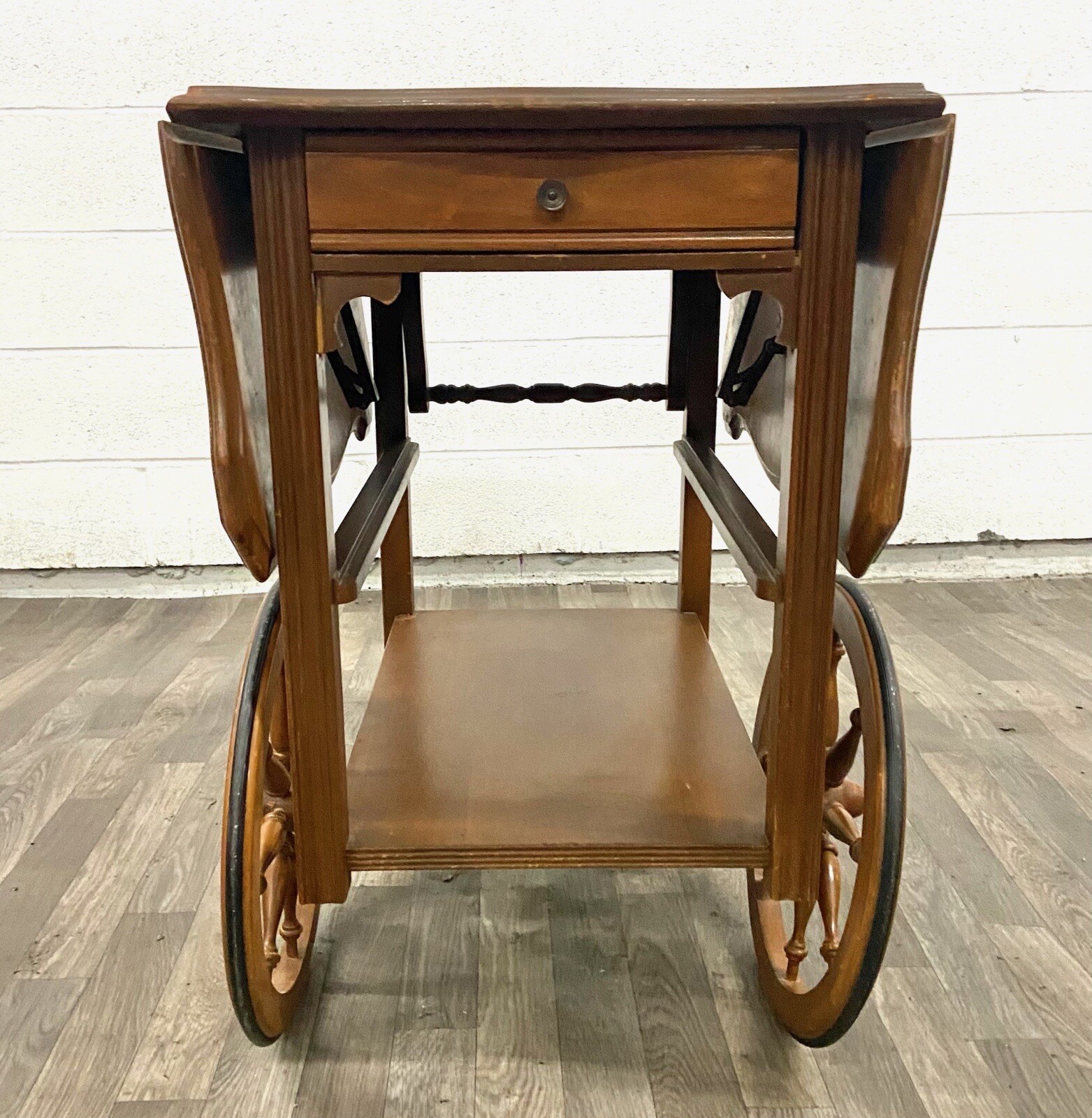 Vintage Solid Maple Drop Leaf Bar Cart Tea Cart eBay