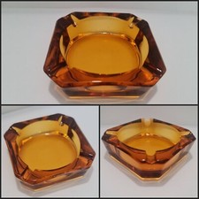 Posacenere In Vetro Massiccio Ambra Fumè Quadrato Vintage Anni 60’-70’ Hand Made