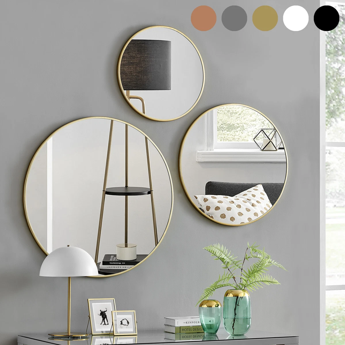 Emma Round Black Frame Wall Mirror - Black / 61cm