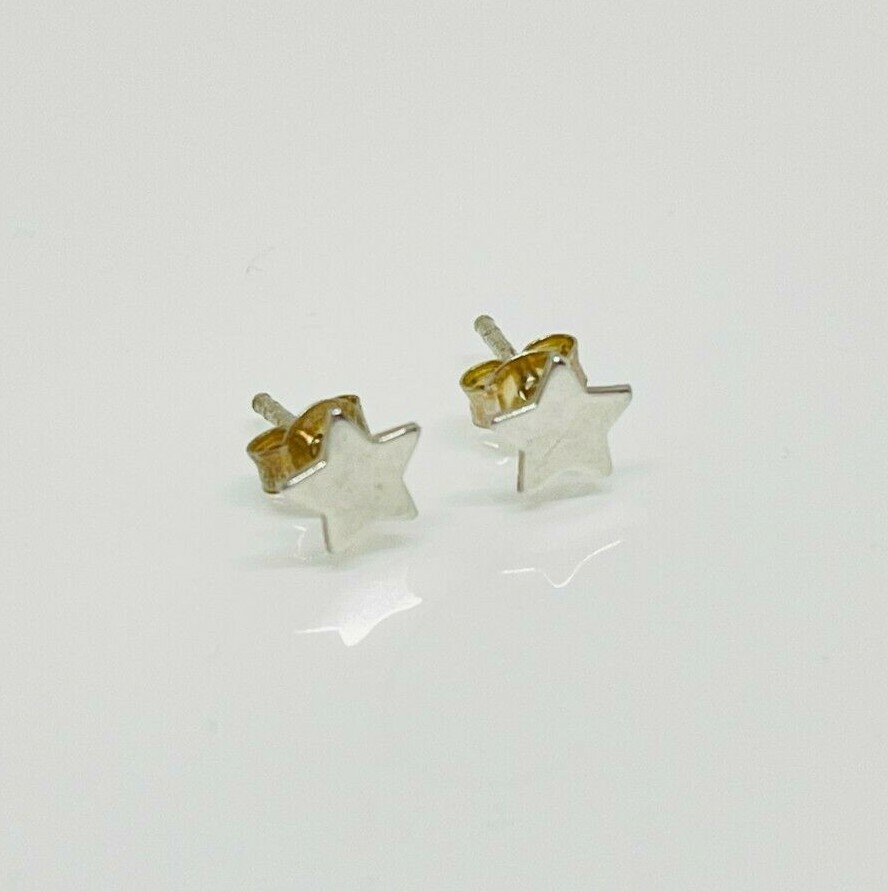 Gorgeous Solid Shining Star Stud Earrings 925 Sol… - image 1
