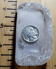 GENUINE BEACH SEA GLASS SURF TUMBLED, THICK CLEAR FROSTU SQUARE BOTTLE BOTTOM