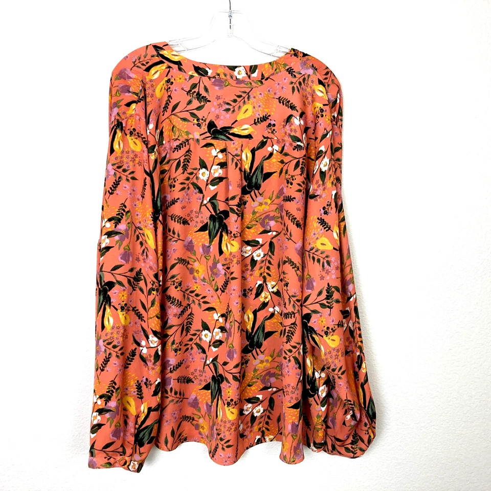 Top túnica para mujer Ava & Viv cuello en V talla 3X naranja salmón púrpura artístico floral Foto 4 de 4