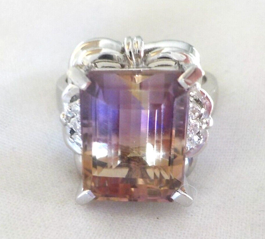 Heavy Solid Platinum Solitaire Ametrine Diamond R… - image 1