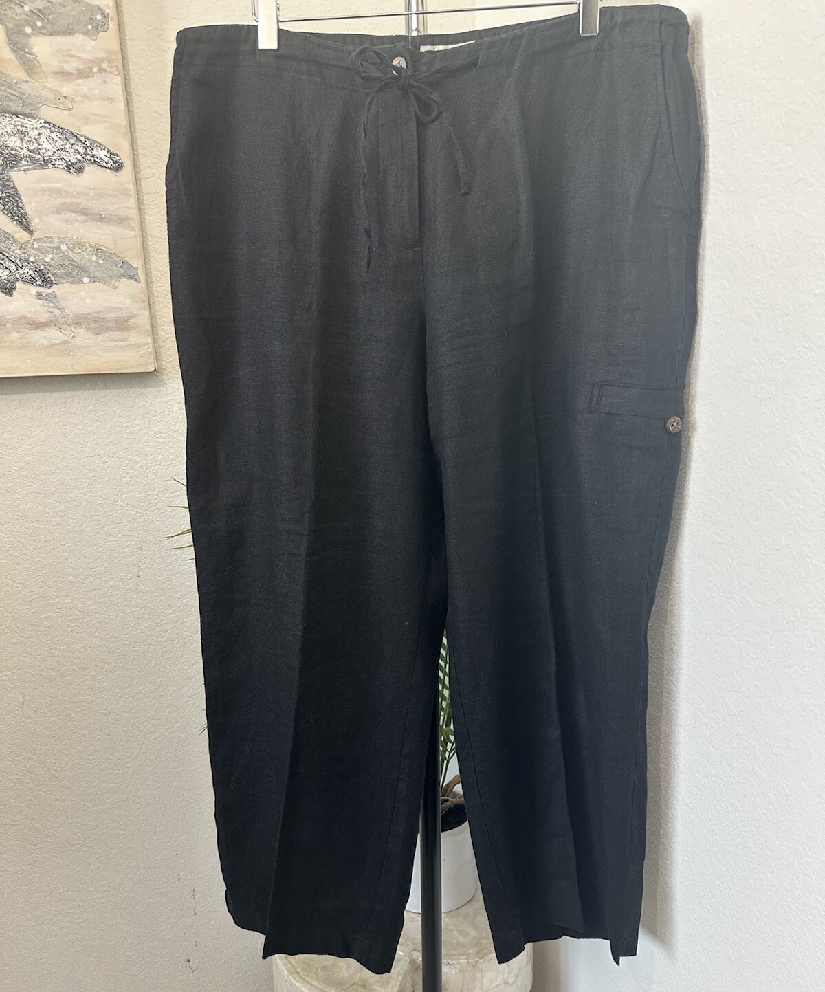 Orvis 100% Linen Solid Black Drawstring Cropped P… - image 3