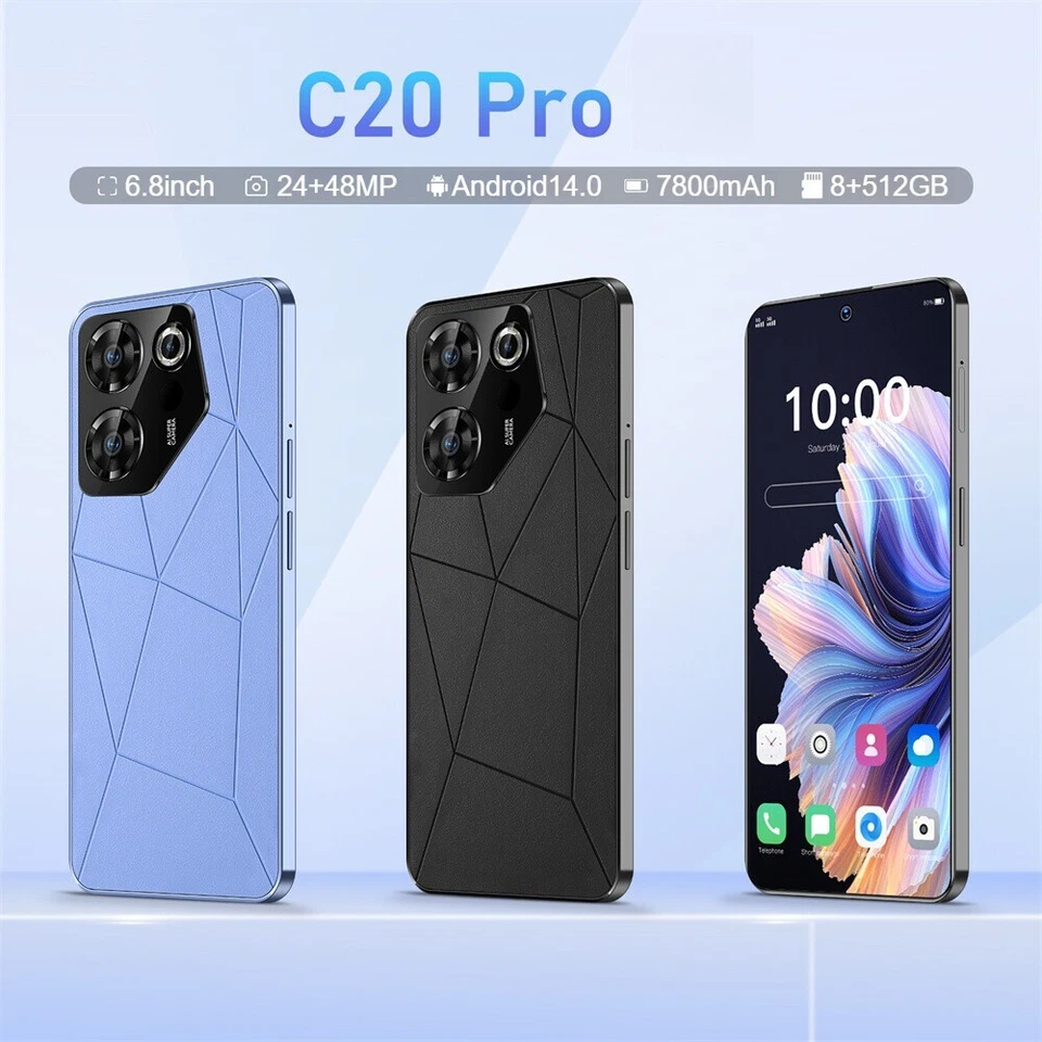 Novo Smartphone C20 Pro Android Desbloqueado 8+512GB 6.8'' 24+48MP 7800mAh Dual SIM - Imagem 3 de 4
