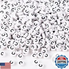 Vellibring 500PCS Letter Beads,Small Plastic White Black Letter Beads Round A