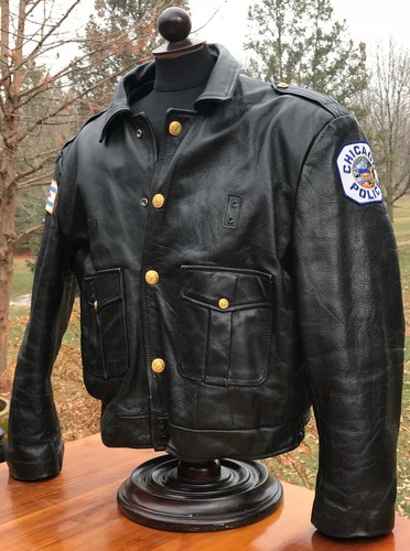 vintage heavy leather chicago cop shop police jacket