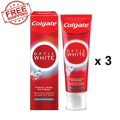3 Packs Of COLGATE Optic White Exfoliating Mineral 100g Whitening Toothpaste