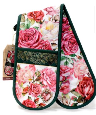 Michel Design Works Cotton Kitchen Double Oven Glove Royal Rose Floral Mothers
