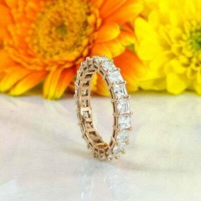 2Ct Princess Cut Moissanite Full Eternity Wedding Band Ring 14K Rose Gold Plated