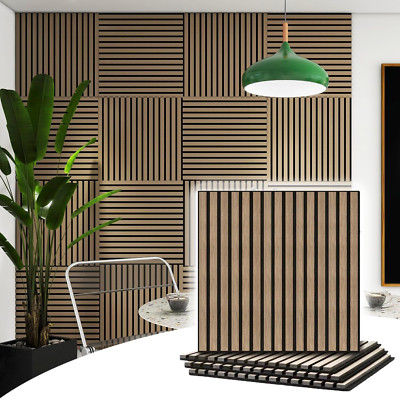 4 Pcs Wood Slat Acoustic Panels, 3D Fluted Wood Panel Sound Absorbing Panel for