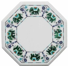 18'' white marble table top center coffee inlay lapis antique room decor wall