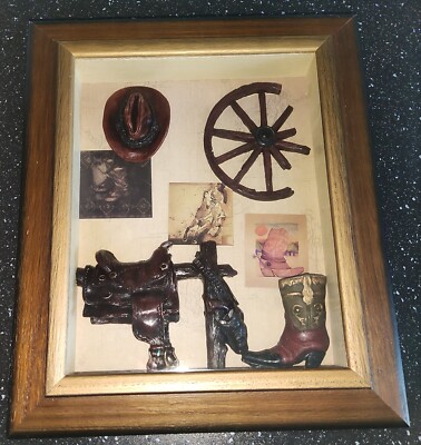 3D Wandbild Diorama ''Western Reiten Stall Cowboys'' Collage 26,5x31,5 m. Scheibe