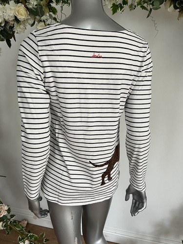 Womens Joules Harbour Top Size 6 Cream Stripe Sausage Dog Long Sleeve NEW OP96 - Picture 10 of 17