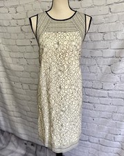 ANN TAYLOR LOFT LACE OVERLAY WHITE WITH BLACK PIPING SLEEVELESS DRESS-SIZE 6