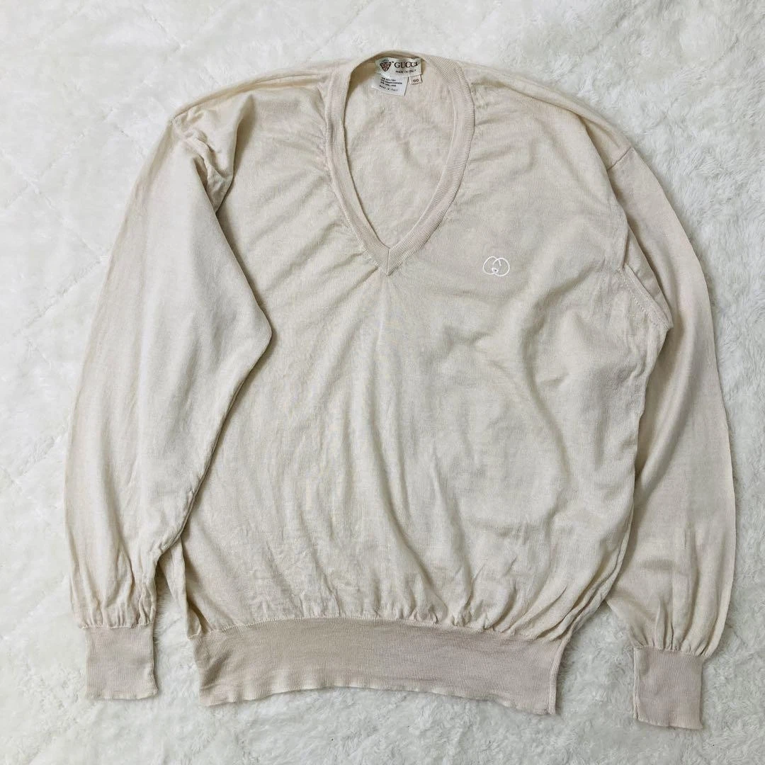 Pull ancien en tricot col V imbriqué Gucci 70S 80S m3_0419