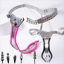 Stainless Steel Chastity Belt Lockable Invisible Adjustable Female Plug Bondage