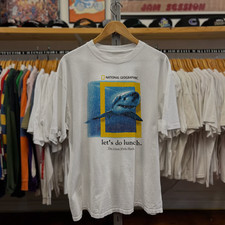 2000s National Geographic Great White Shark Washed T-Shirt White L