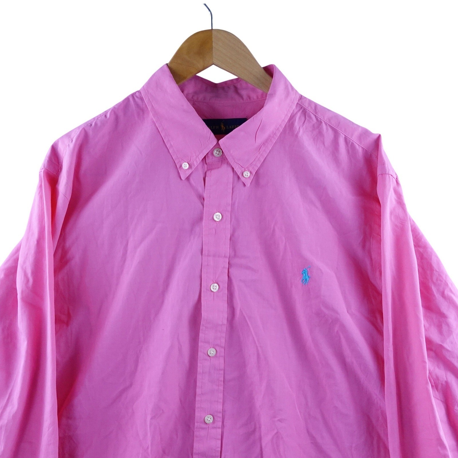 Polo Ralph Lauren Mens XXL Pink Button Down Shirt Long Sleeve Blue Pony Poplin