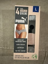 Puma Women's 4 Pack Multicolor Seamless Bikini Underwear, Size L