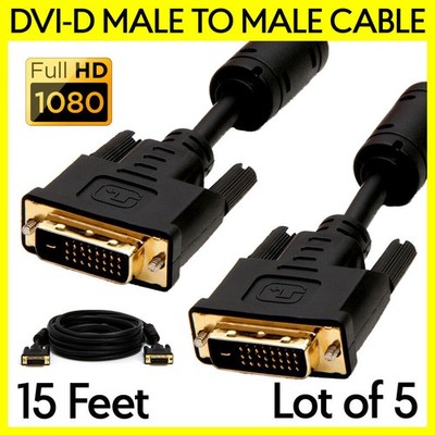 5 PCS DVI Cable 15 Feet DVI-D Male to Male Monitor Cord for PC Projector TV LCD