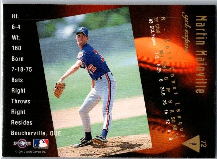 1994 Classic Best Gold Minor League - Martin Mainville #72 (RC) - Image 2 of 2