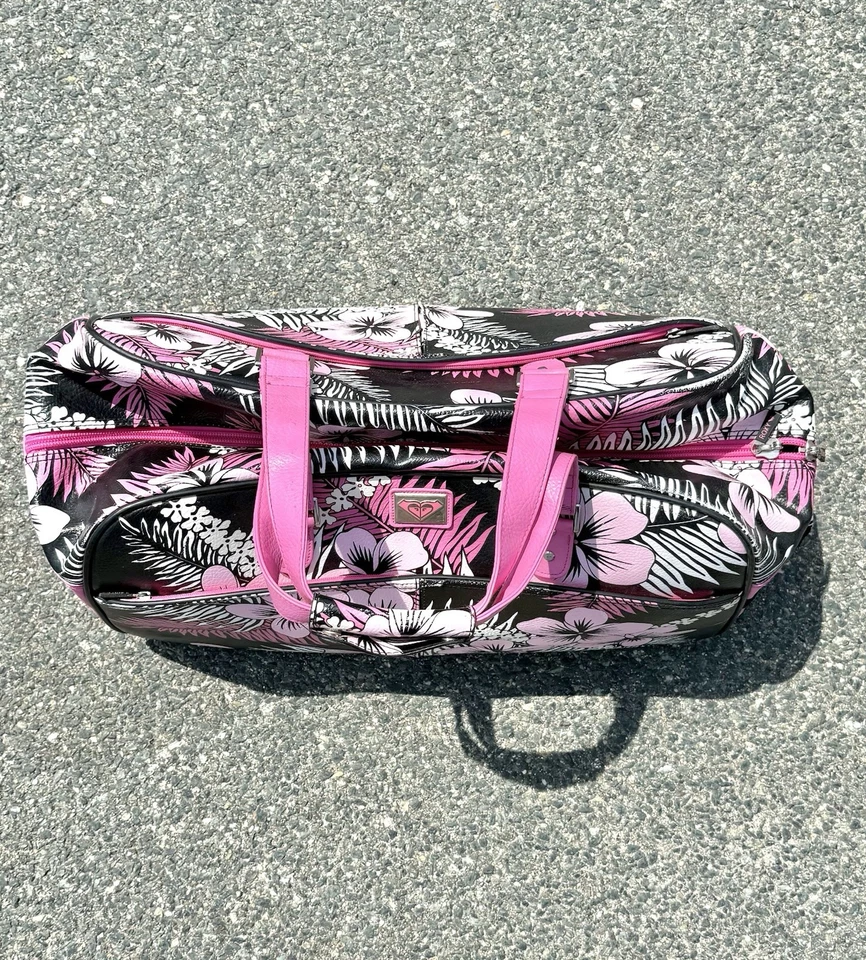 Maleta Floral Tropical Rosa Caliente De Colección Y2K Años 90 Equipaje Bolsa de Lona Foto 2 de 4