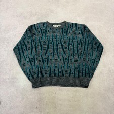 Vintage Knitted Jumper abstract patterned grandad knit sweater Men's XL