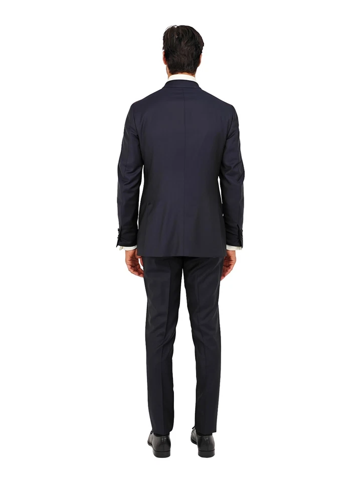 $6500 ISAIA NAPOLI "Aquaspider" Blue Navy Solid Hand-Sewn Suit Wool - Image 3 of 4