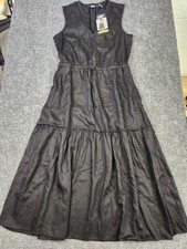 Lands' End Ladies' Lyocell Tiered Midi Dress Black Size Small Elastic Waist NWT
