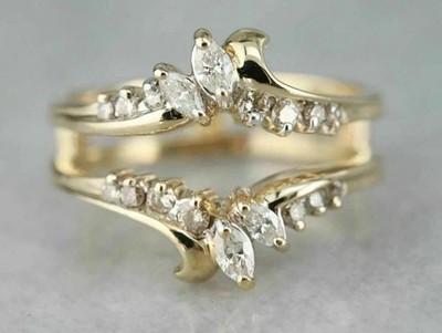2Ct Simulated Diamond Solitaire Women Enhancer Guard Ring 14k Yellow Gold Plated