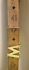 MCM Gold Leather Belt, Size 34