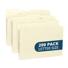 200 Manilla Folders Letter Size File Folders with 1/3 Cut Top Tabs, Assorted...