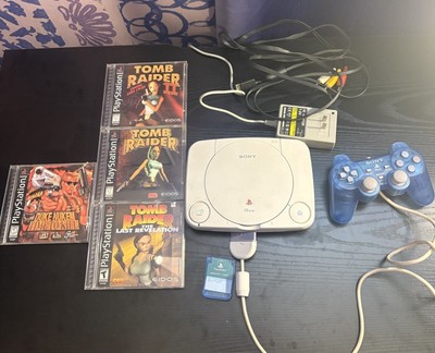 Sony PlayStation 1 PS1 Slim Console w Controller & MemCard 4 Games Tomb Raider