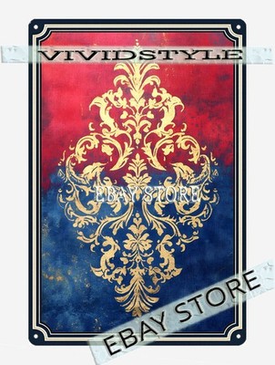 red and blue damask Metal Tin Sign medieval royal ornate decor