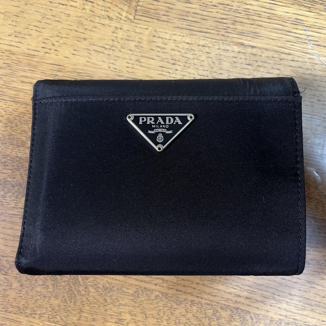 Prada Black Nylon Trifold Wallet with Leather Card Holder  