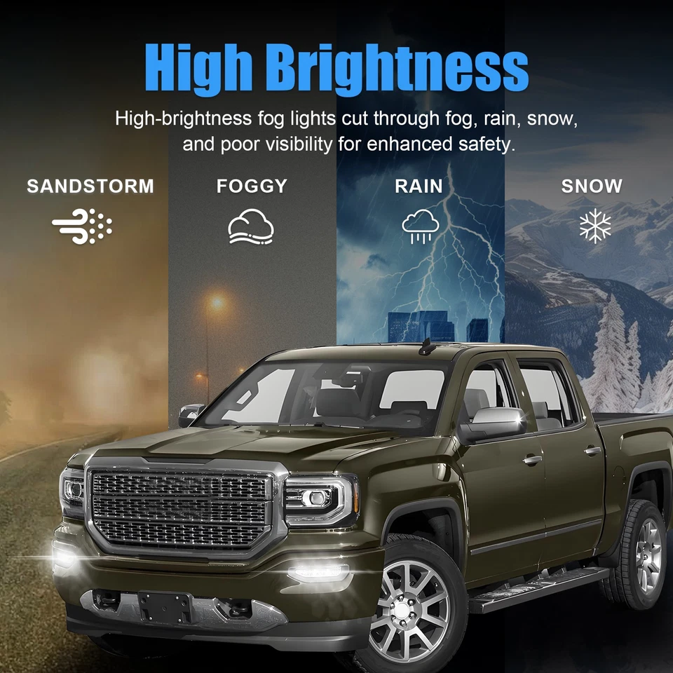 For GMC Sierra 1500 2016 2017 2018 LED Fog Lights Bumper Lamps w/Wiring+Bracket - Imagem 3 de 4