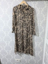 Marks And Spencer Zebra Leopard Animal Print Midi Shirt Dress Long Size 14