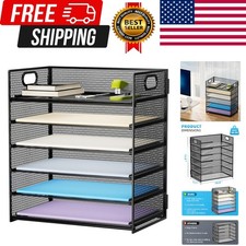 6 Tier Paper Organizer Letter Tray - Mesh Desk File Organizer with Handle, Pa...