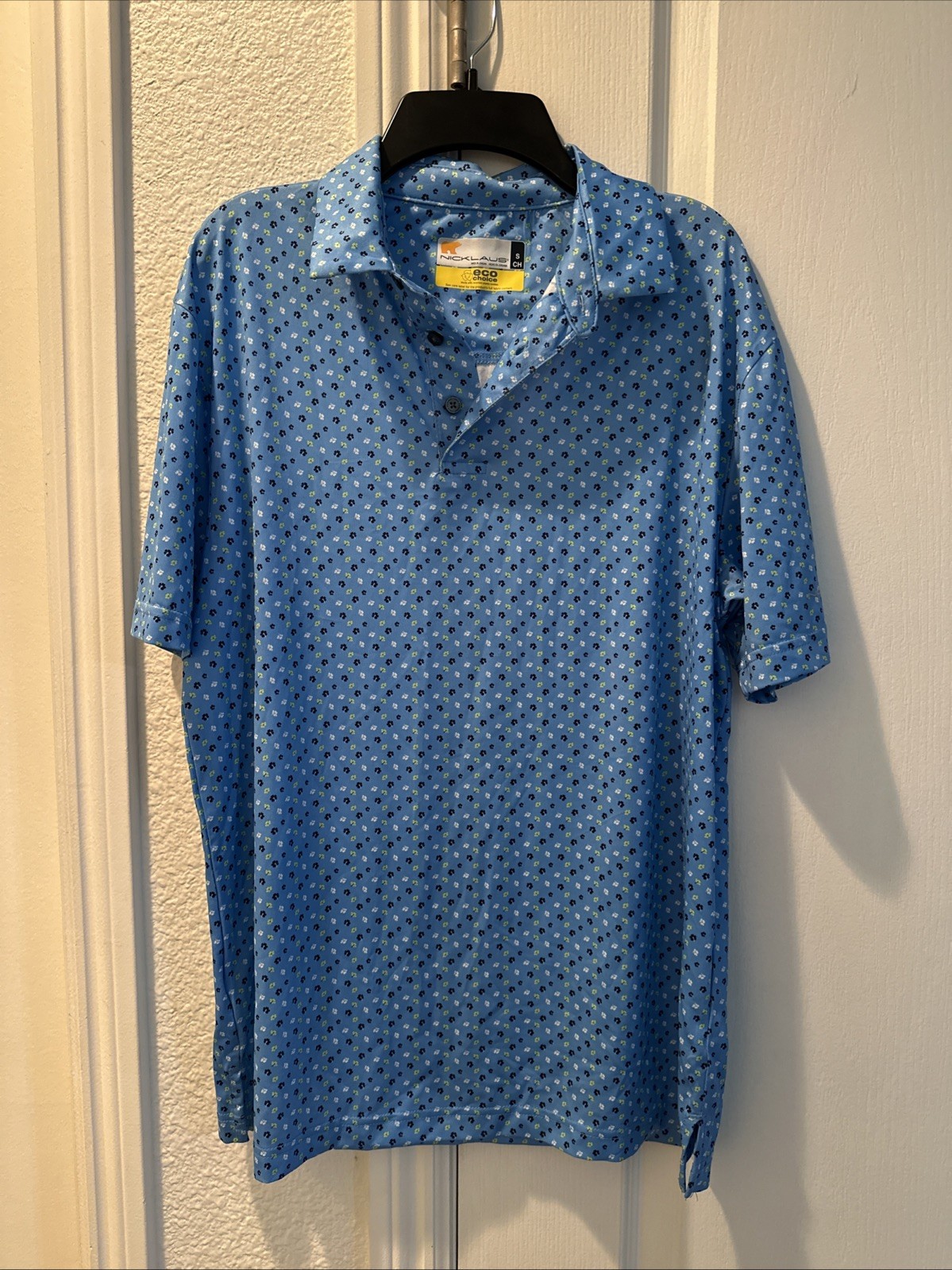 Polo Shirt Jack Nicklaus Men's Size S Eco Choice Short Sleeve Blue Flower Prints-image